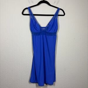 Addiction Medium Lingerie Chemise Slip Dress Royal Blue Sheer Adjustable Straps